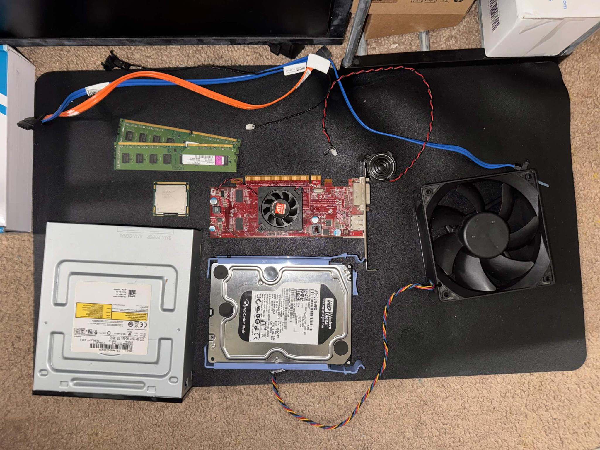 Salvaged components laid out