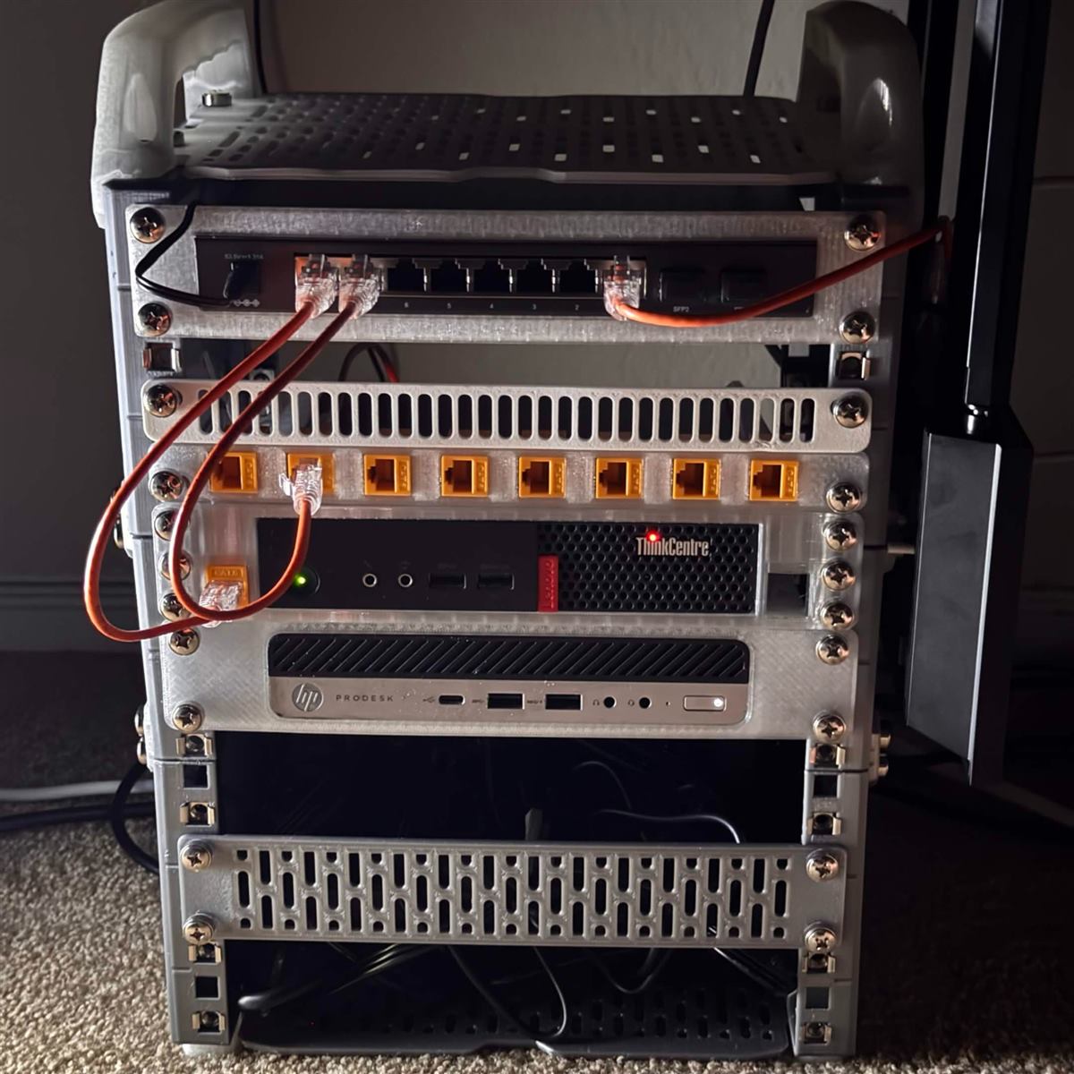 Front view of the homelab rack